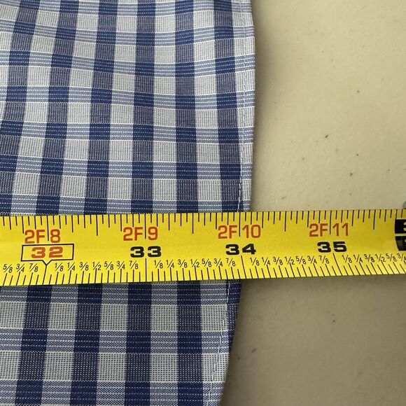 Van Heusen Dress Shirt Men's Siz 17.5 36/37 Tall Fit Blue Plaid Button Front - Picture 8 of 12